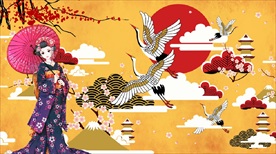 日本日式和风仕女仙鹤图