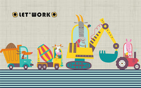 工作机车卡通背景墙