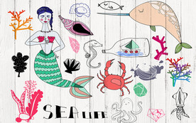 手绘海洋背景墙