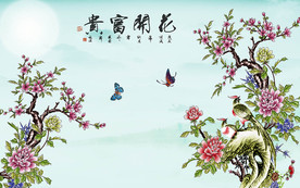 花开富贵花鸟背景墙