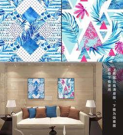 高清手绘蓝色树叶装饰画·