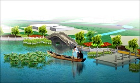 拱桥及码头效果图