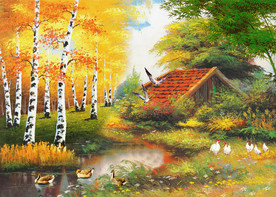 油画森林人家装饰画壁画