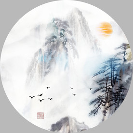 新中式水墨山水飞鸟装饰画