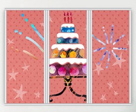 卡通蛋糕装饰画三联门