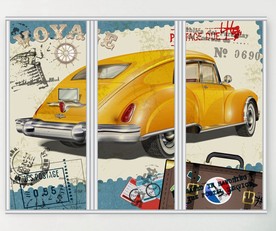 卡通复古旅行汽车三联门