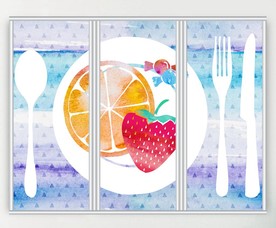 卡通水果盘三联门