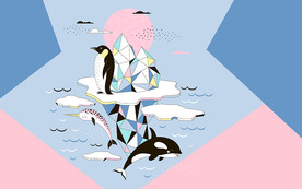 海豚冰山时尚卡通背景墙