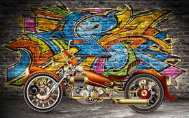 摩托涂鸦工装背景墙