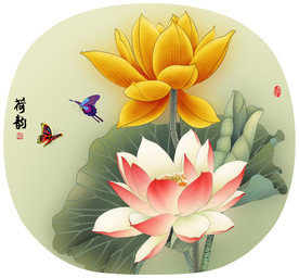 团扇扇面手绘荷花荷韵