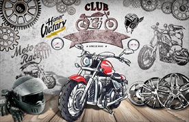 手绘复古摩托车背景墙