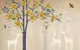 珠宝花朵麋鹿森林背景墙