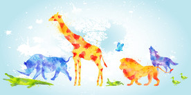 手绘水彩动物背景墙