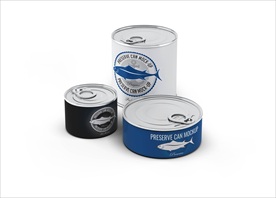 3款海鲜鱼类罐头包装样机效果图