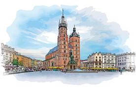 欧洲古典建筑手绘素描插画设计