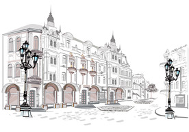 欧洲城市街道素描插画设计素材