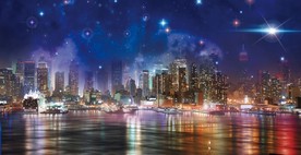 大型现代城市星空夜景背景壁画