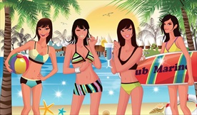 卡通沙滩美女海景