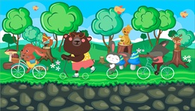 卡通动物骑车风景