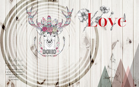 LOVE北欧木纹麋鹿背景墙