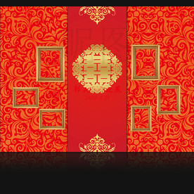 中式大红金色婚礼照片墙