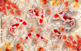 富贵九鱼图背景墙