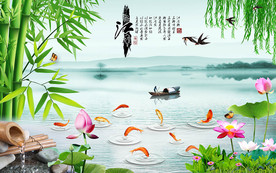 江南春中式背景墙