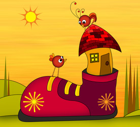 卡通鞋房子小鸟