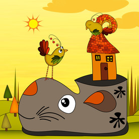 卡通鞋房子小鸟