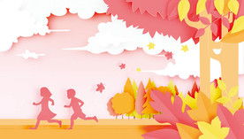 奔跑秋季剪纸立体背景墙