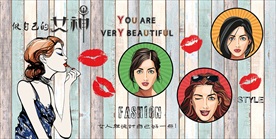 手绘复古美女装饰画背景墙