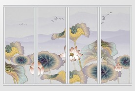 中国风水墨手绘荷花移门