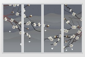 中国风淡雅手绘花卉移门