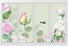 中式花卉色彩移门