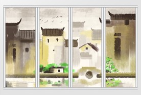 新中式写意水墨江南移门