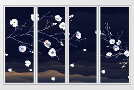 中式意境山水花卉移门