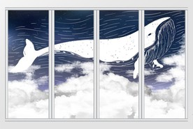 现代简约手绘梦幻鲸鱼移门
