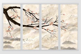 中式意境山水花卉移门