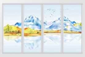 北欧意境抽象水墨山水移门