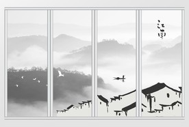 新中式水墨马头墙移门
