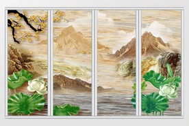 大理石纹青山绿水移门