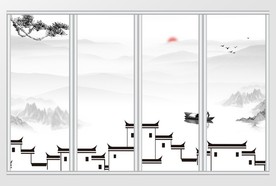 中国风水墨马头墙移门