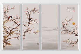 新中式千山鸟飞绝山水画移门