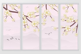 中式立体花卉梨花山水移门