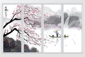 新中式写意水墨山水画移门