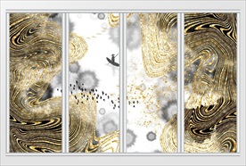 新中式金色抽象山水背景移门