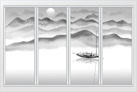 新中式禅意抽象山水移门