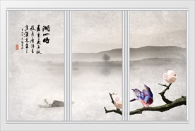 大气中国风水墨山水花鸟移门