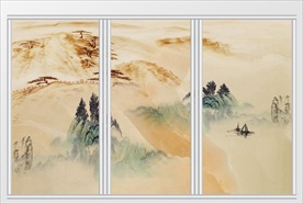 大理石纹山水画日出移门