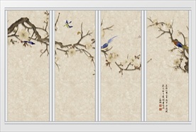 新中式手绘梅花鸟移门
